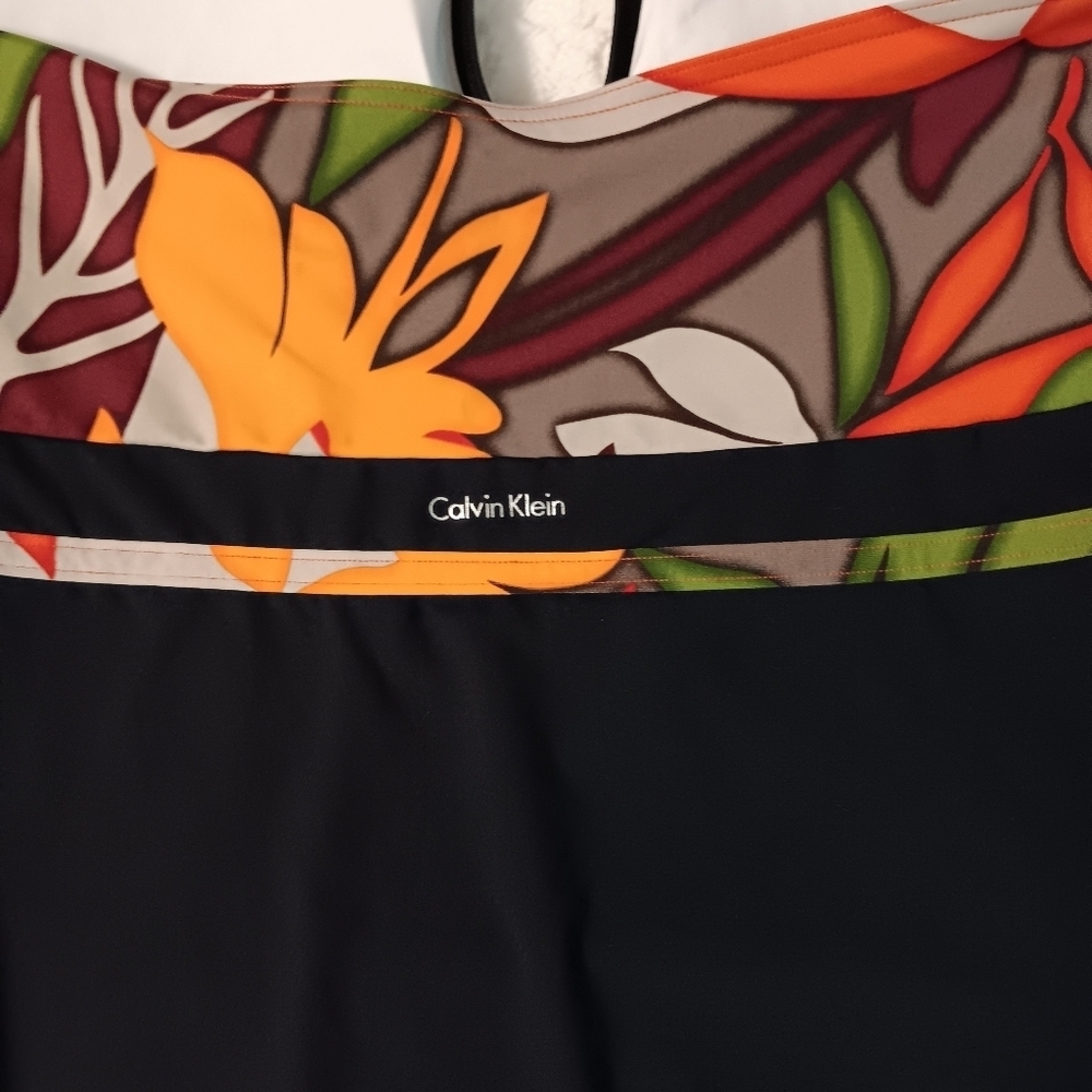 Calvin Klein Black & Orange Tropical Print Keyhole-Neck One-Piece Swimsuit 12 - Picture 7 of 11